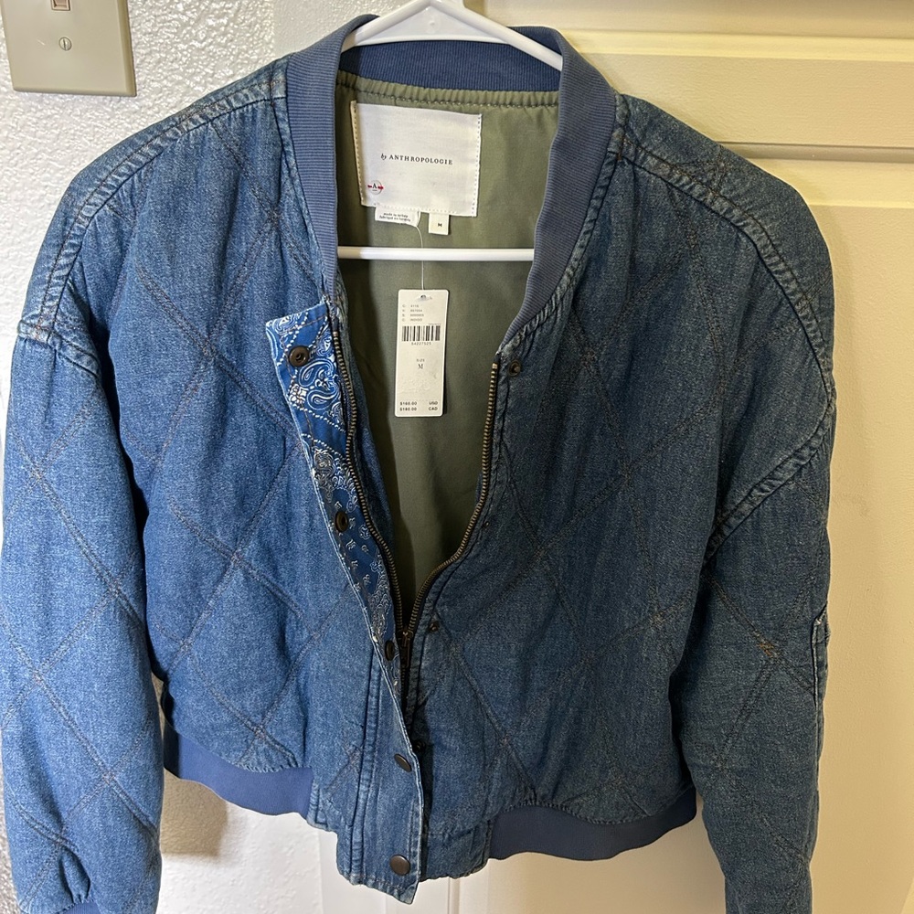 Anthropologie Lindy Quilted Denim Bomber Jacket in Indigo size Medium - Picture 6 of 15
